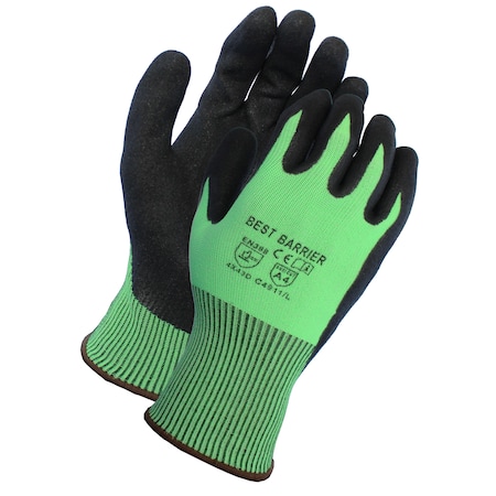 A4 Cut, Hi Viz HPPE, Double Coated Sandy Nitrile Gloves, M